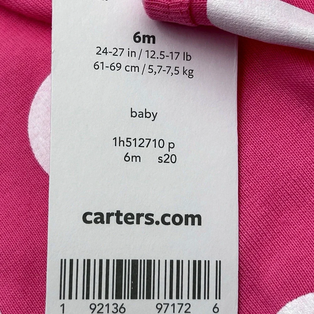 Carter's Baby Girls Cotton Romper One-Piece Outfit Size 6M Pink Polka‎ Dot Crab